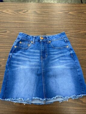 NOBO Blue Denim A-Line Skirt with Frayed Hem